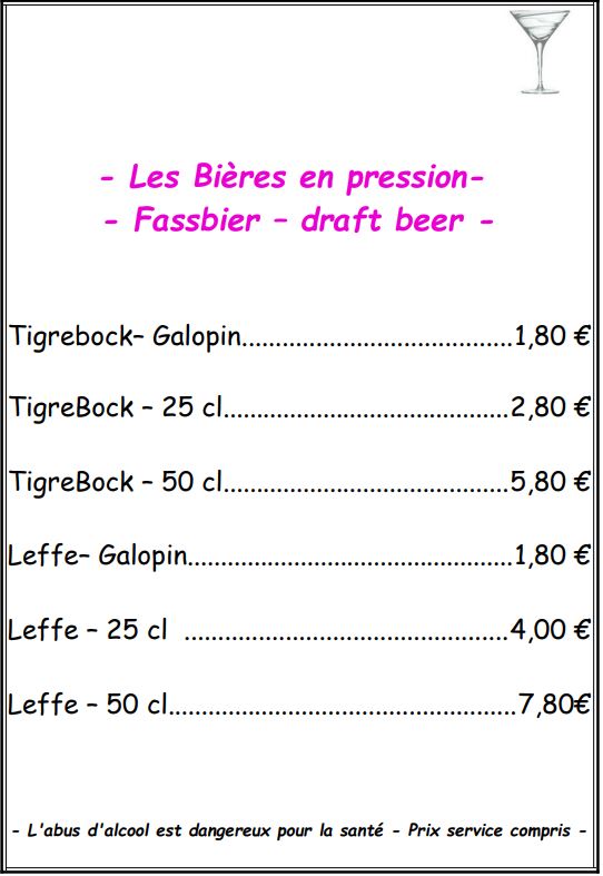 La carte des Bières